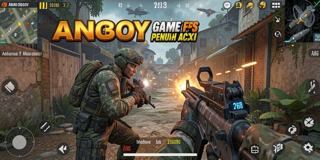 Tangkapan layar ANOBOY menampilkan aksi tembak-menembak yang mendebarkan.