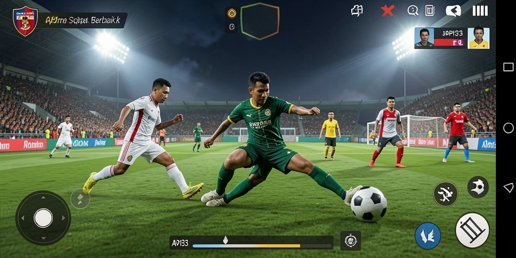 Tampilan gameplay menegangkan dalam pertandingan sepak bola.