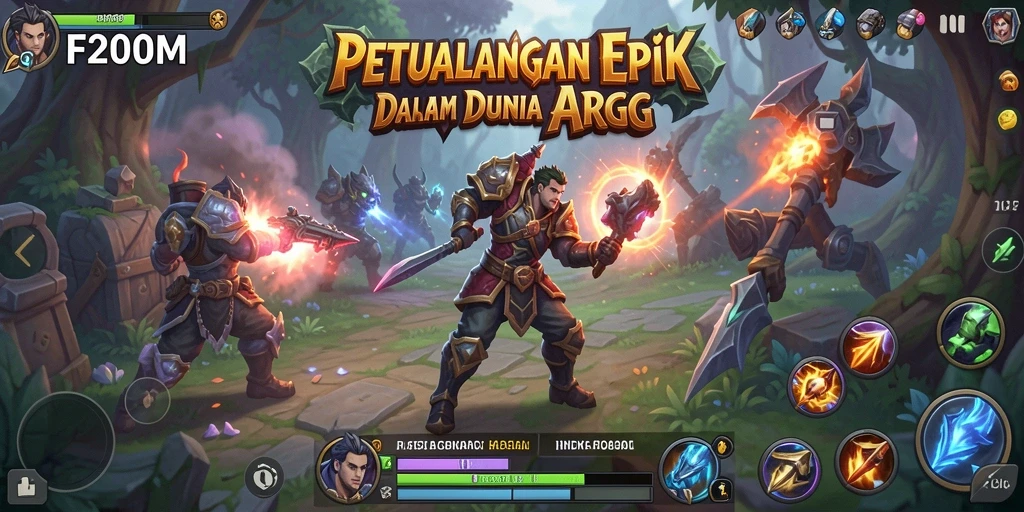 Tampilan gameplay F200M yang penuh aksi dalam dunia ARPG.