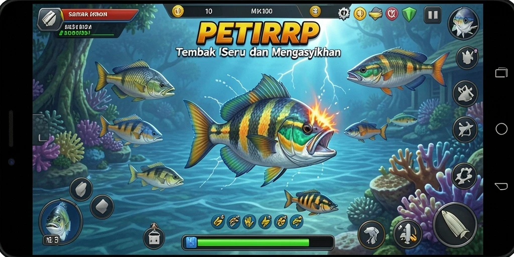 Tampilan gameplay seru di PETIRRP saat menembak ikan.