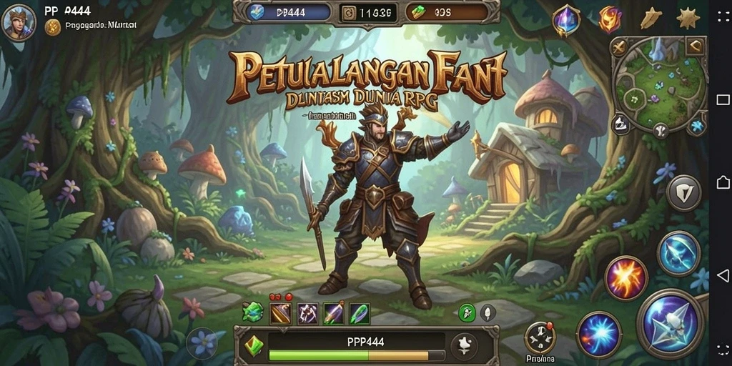 Tampilan gameplay utama PP444 yang menampilkan aksi petualangan RPG.