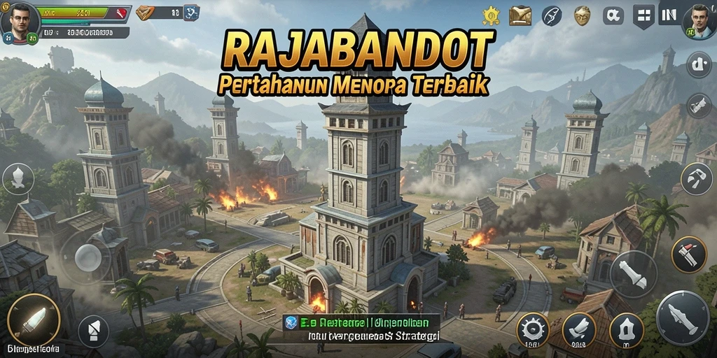 Tampilan gameplay menakjubkan di RAJABANDOT dengan strategi menara yang mendebarkan.