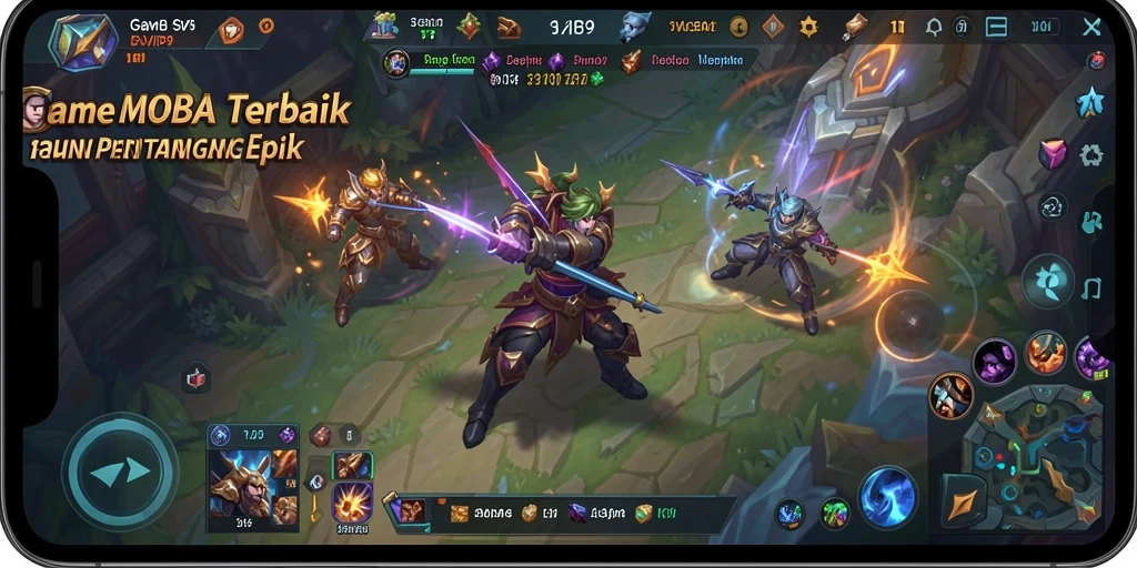 Screenshot gameplay SVIP9 yang menampilkan pertarungan antara hero di arena.